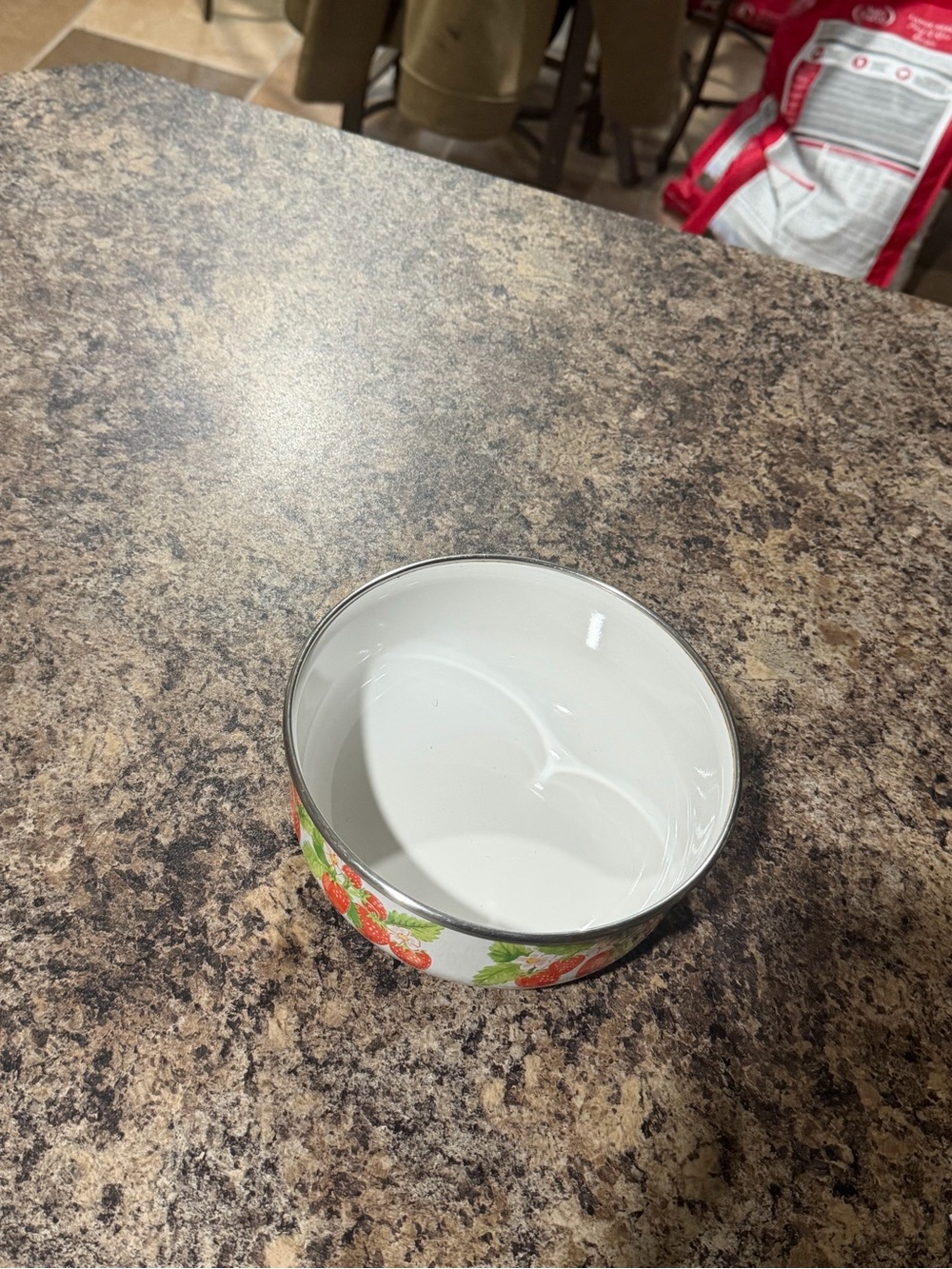 Floral Ceramic Food Storage Bowl - White with Red Strawberry Accent